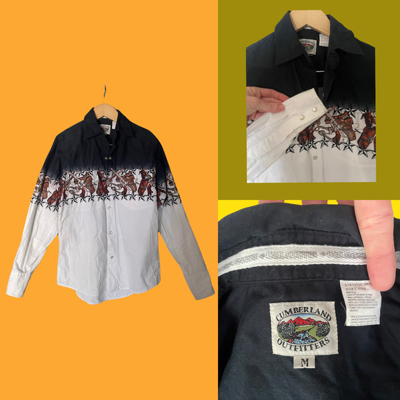 Boys Vintage Pistol & Holster Cumberland Pearl Snap Shirt Medium Cowboy Western - Picture 4 of 4